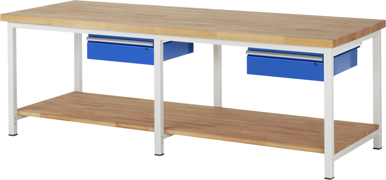 Werkbank fixe Höhe, B 2500xT 900xH 840mm, Buche-Massiv-Platte 40mm