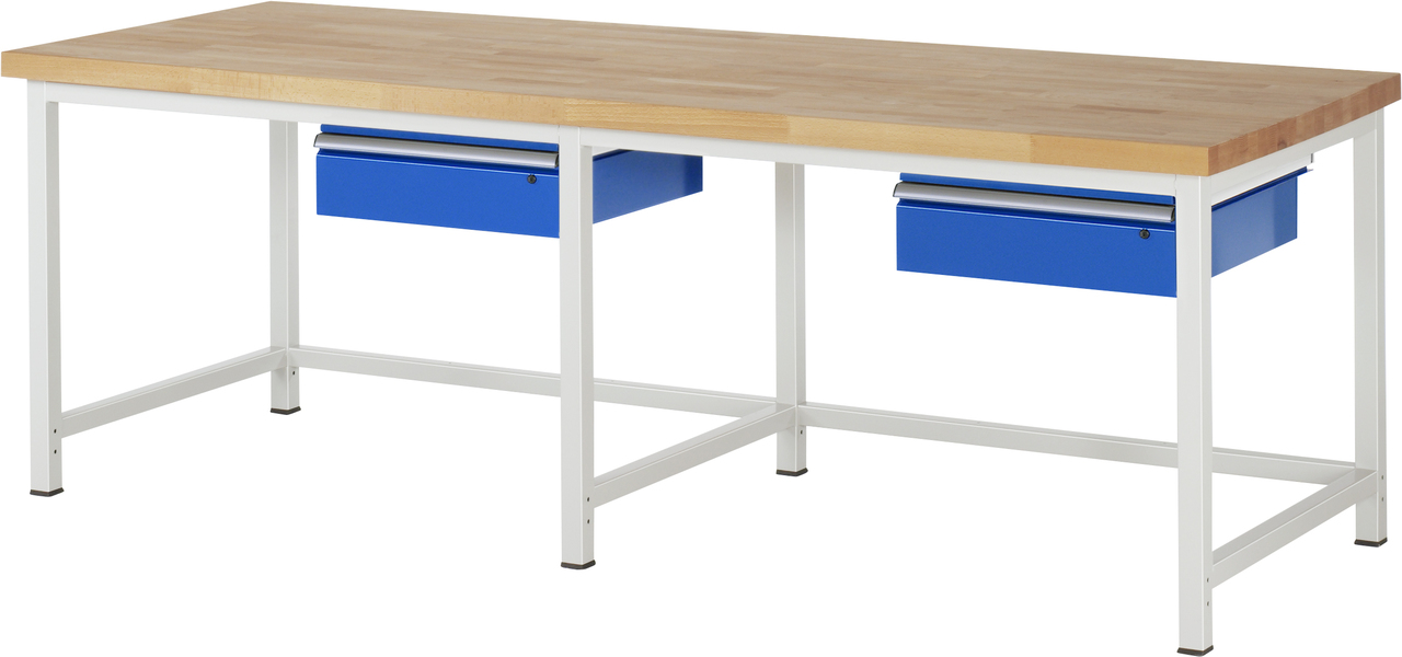 Werkbank fixe Höhe, B 2500xT 900xH 840mm, Buche-Massiv-Platte 40mm