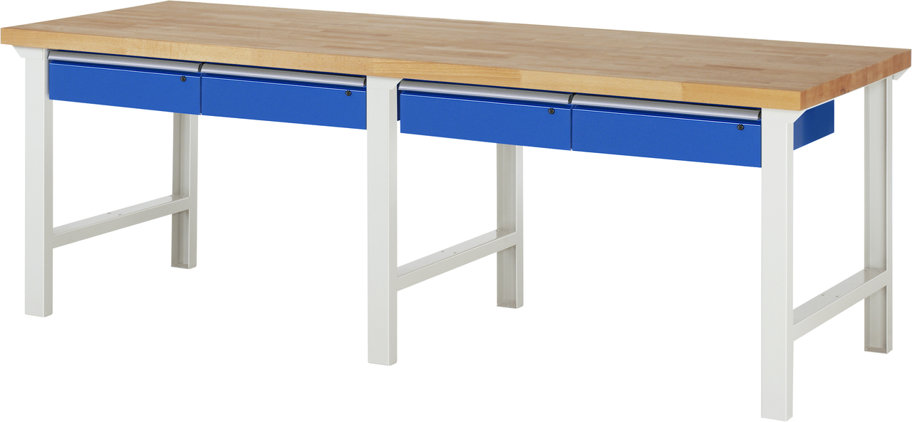 Werkbank Modell 7002, B 2500 x T 900 x H 840 mm, Buche-Massiv-Platte 40 mm