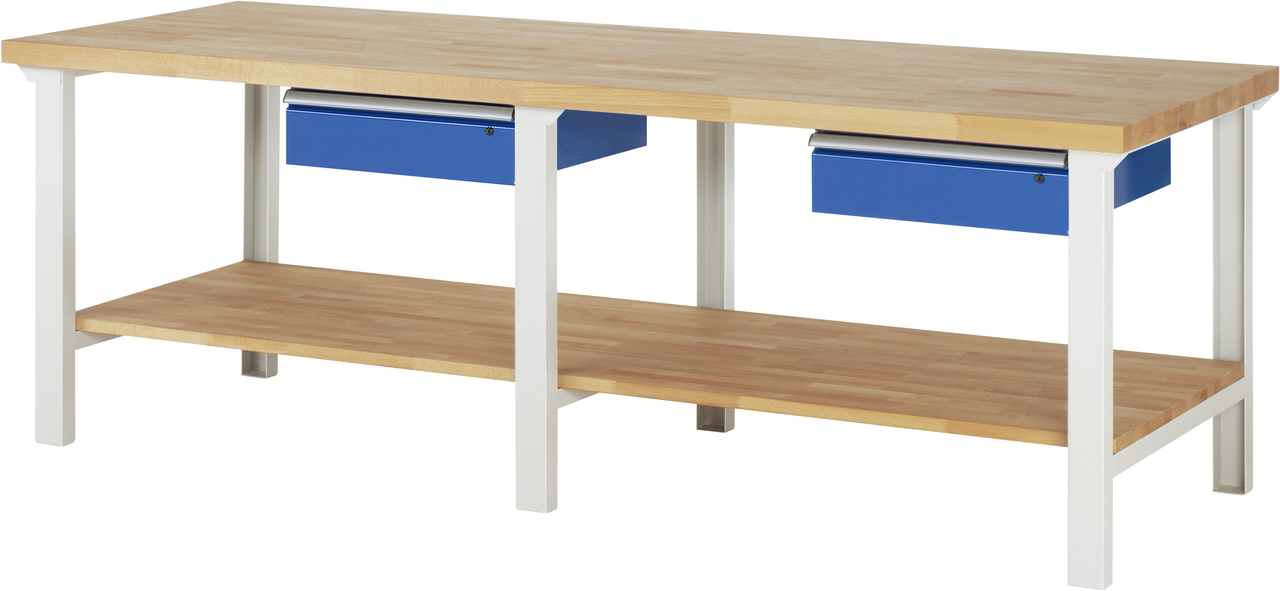 Werkbank Modell 7002, B 2500 x T 900 x H 840 mm, Buche-Massiv-Platte 40 mm