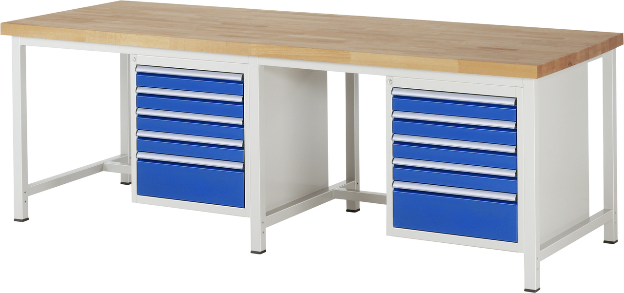 Werkbank Modell 8168, B 2500xT 900xH 840mm, Buche-Massiv-Platte 40mm