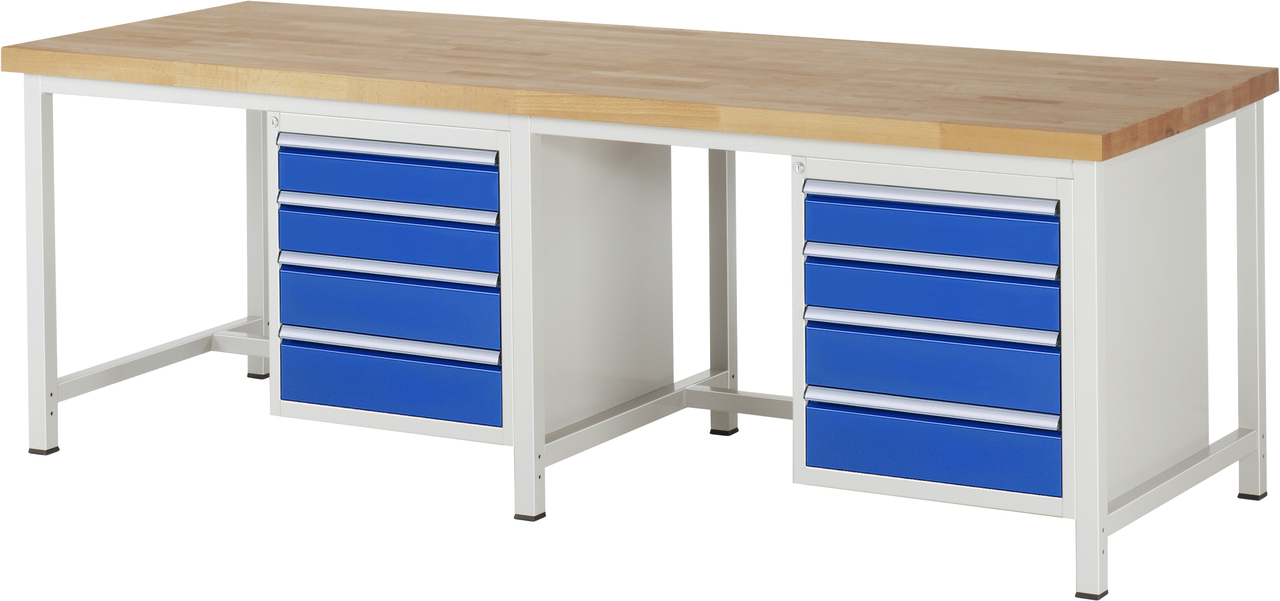 Werkbank Modell 8162, B 2500xT 900xH 840mm, Buche-Massiv-Platte 40mm