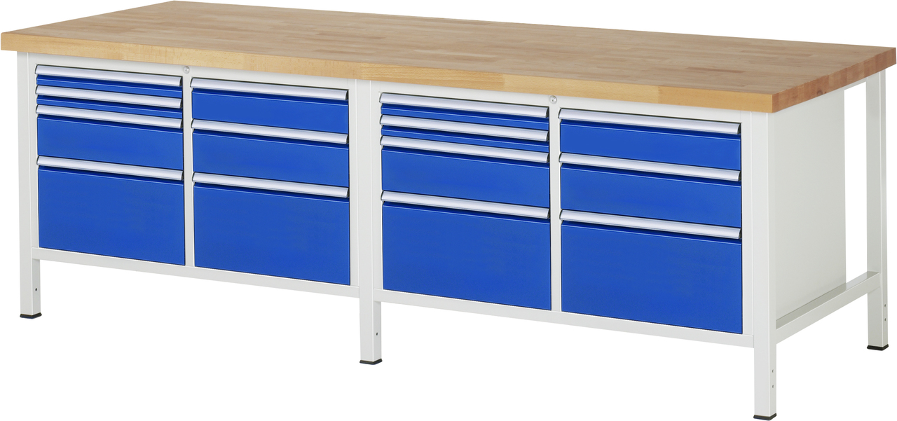 Werkbank Modell 8476, B 2500xT 900xH 840mm, Buche-Massiv-Platte 40mm