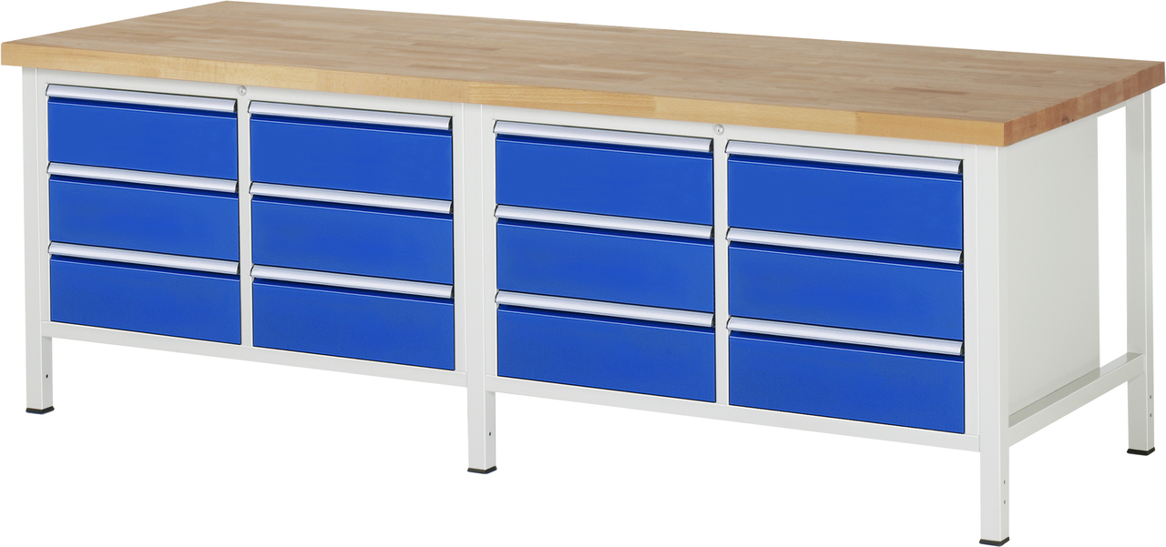 Werkbank Modell 8473, B 2500xT 900xH 840mm, Buche-Massiv-Platte 40mm