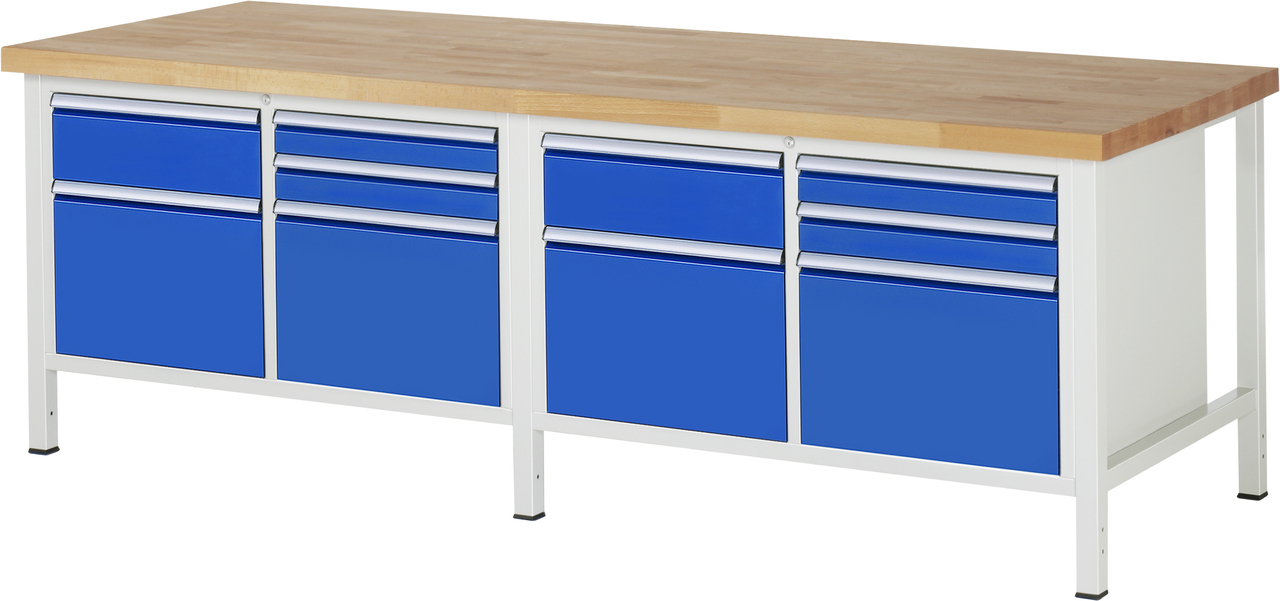 Werkbank Modell 8472, B 2500xT 900xH 840mm, Buche-Massiv-Platte 40mm