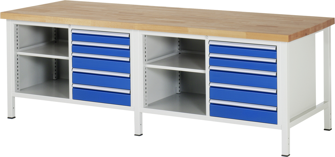 Werkbank Modell 8464, B 2500xT 900xH 840mm, Buche-Massiv-Platte 40mm