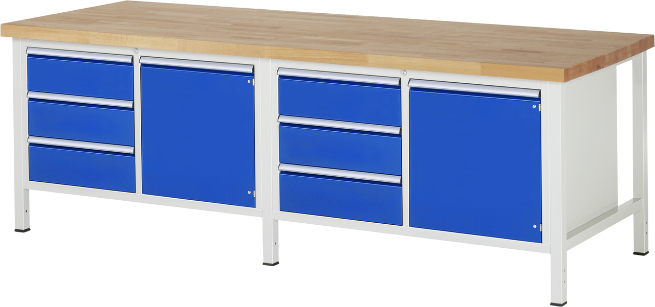 Werkbank Modell 8453, B 2500xT 900xH 840mm, Buche-Massiv-Platte 40mm