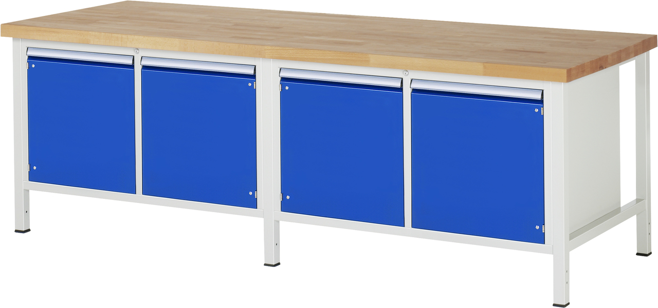 Werkbank Modell 8465, B 2500xT 900xH 840mm, Buche-Massiv-Platte 40mm