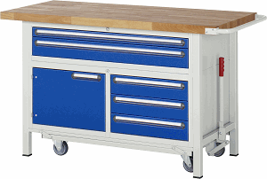 Werkbank mit absenkbarem Fahrgestell Modell 8922, B 1500xT 700xH 920mm, Buche-Massiv-Platte 40mm
