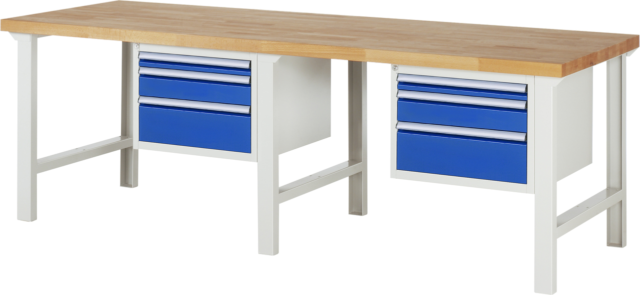 Werkbank Modell 7000, B 2500 x T 900 x H 840 mm, Buche-Massiv-Platte 40 mm
