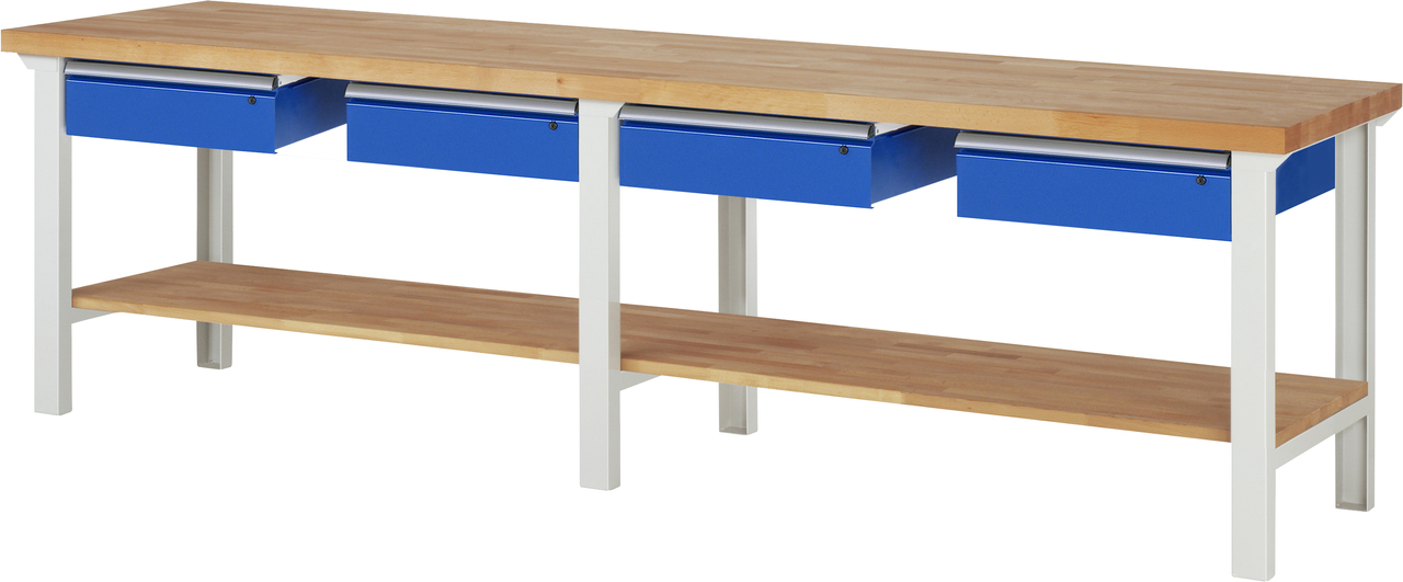 Werkbank Modell 7002, B 3000 x T 700 x H 840 mm, Buche-Massiv-Platte 40 mm