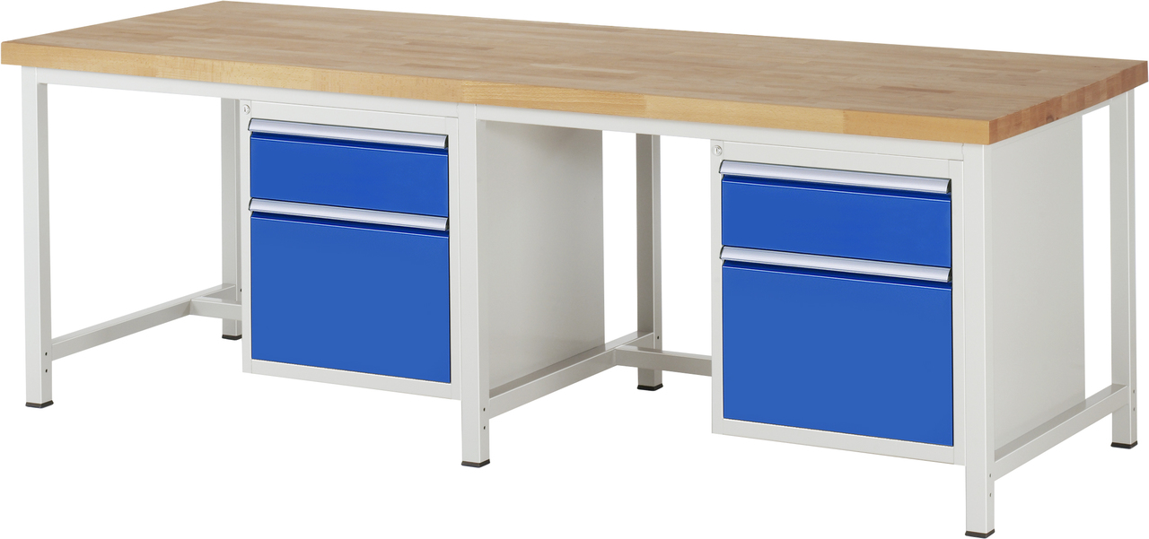 Werkbank Modell 8156, B 2500xT 900xH 840-1040mm, Buche-Massiv-Platte 40mm