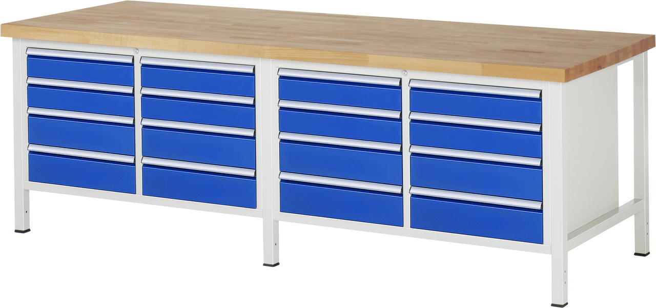 Werkbank Modell 8477, B 2500xT 900xH 840-1040mm, Buche-Massiv-Platte 40mm