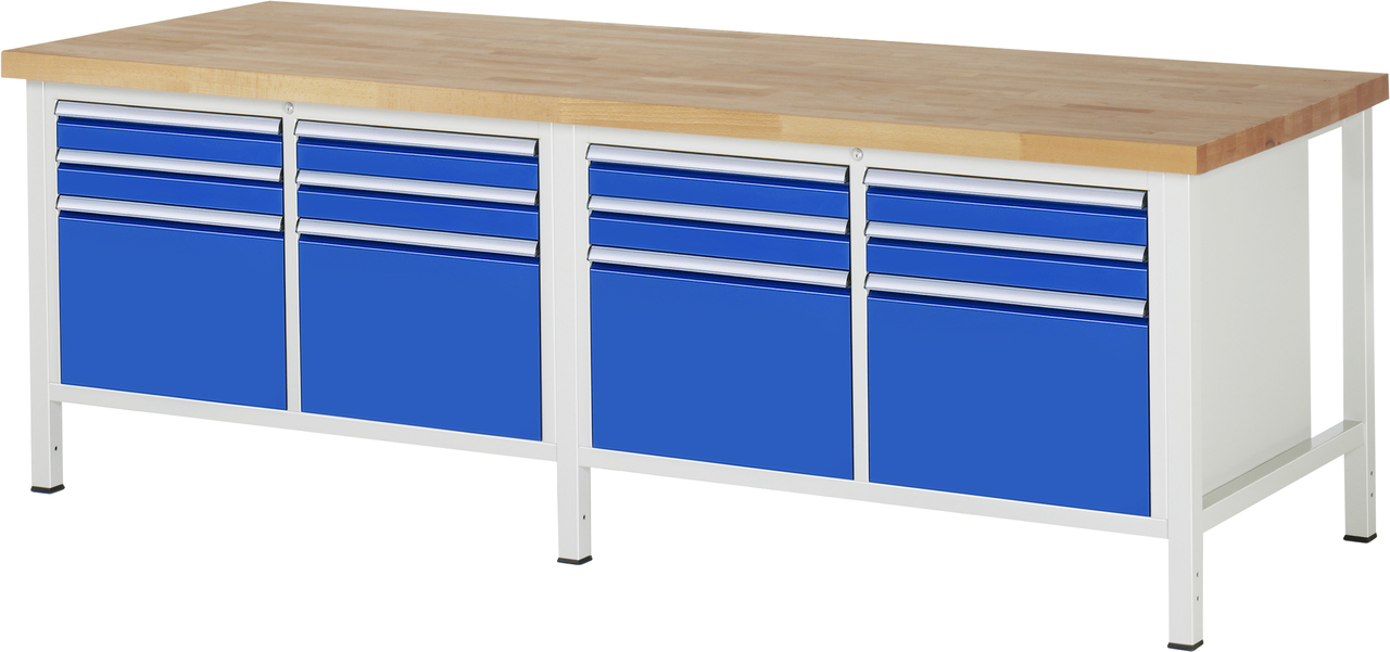 Werkbank Modell 8474, B 2500xT 900xH 840-1040mm, Buche-Massiv-Platte 40mm