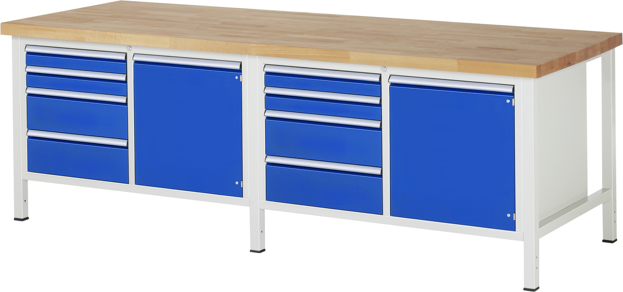 Werkbank Modell 8470, B 2500xT 900xH 840-1040mm, Buche-Massiv-Platte 40mm