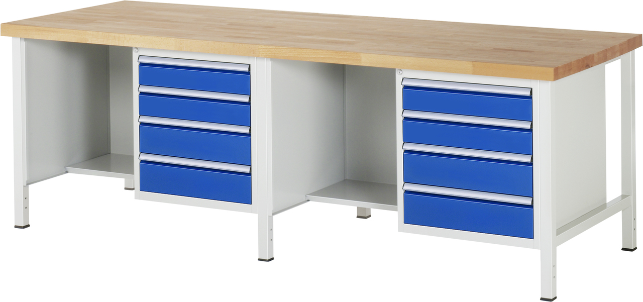 Werkbank Modell 8453, B 2500xT 900xH 840-1040mm, Buche-Massiv-Platte 40mm