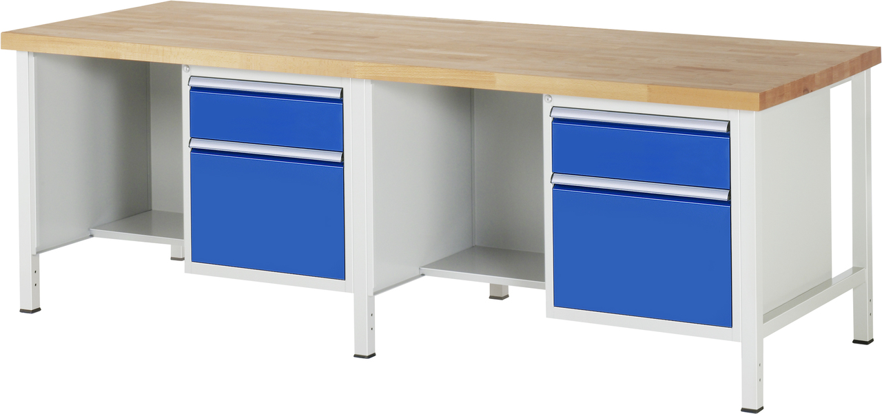 Werkbank Modell 8451, B 2500xT 900xH 840-1040mm, Buche-Massiv-Platte 40mm