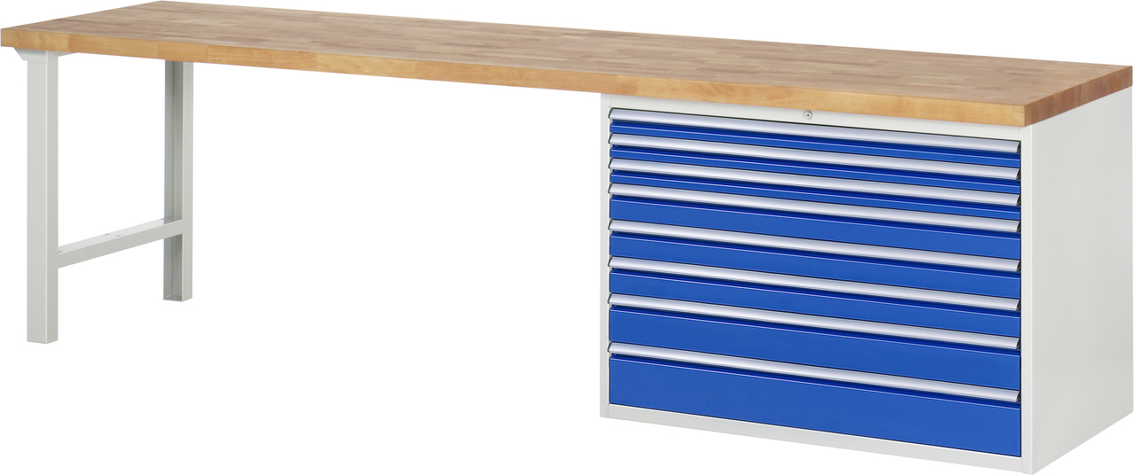 Werkbank Modell 7719, B 3000xT 700xH 840mm, Buche-Massiv-Platte 40 mm