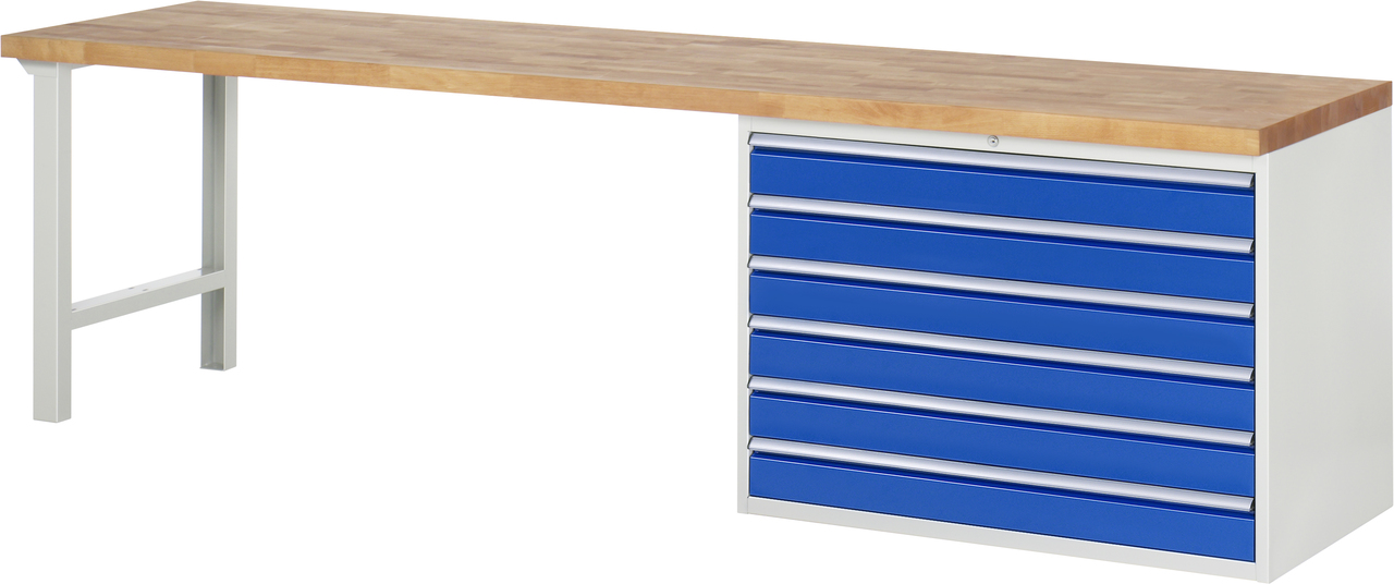 Werkbank Modell 7716, B 3000xT 700xH 840mm, Buche-Massiv-Platte 40 mm