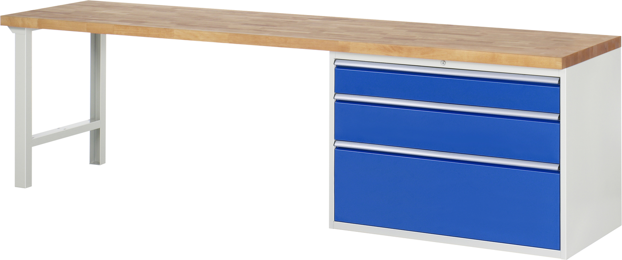 Werkbank Modell 7708, B 3000xT 700xH 840mm, Buche-Massiv-Platte 40 mm