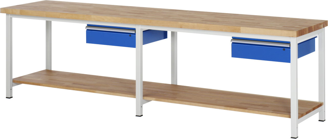 Werkbank verstellbare Höhe, B 3000xT 700xH 840-1040mm, Buche-Massiv-Platte 40mm