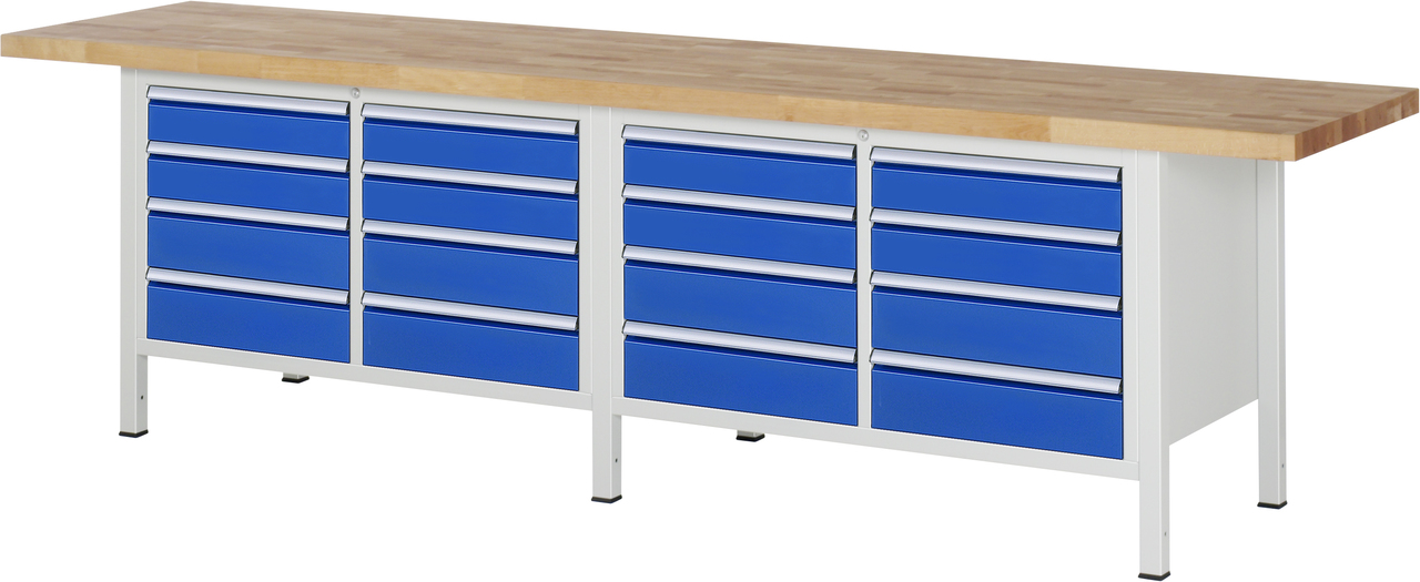 Werkbank Modell 8477, B 3000xT 700xH 840-1040mm, Buche-Massiv-Platte 40mm