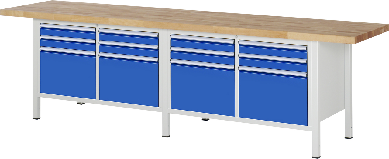 Werkbank Modell 8474, B 3000xT 700xH 840-1040mm, Buche-Massiv-Platte 40mm