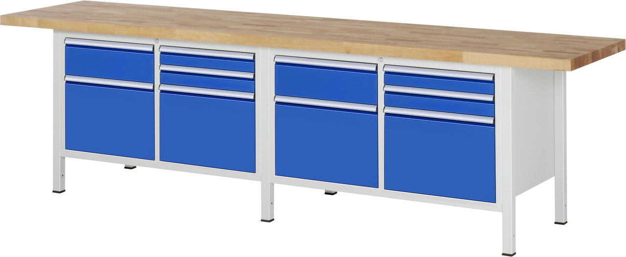 Werkbank Modell 8472, B 3000xT 700xH 840-1040mm, Buche-Massiv-Platte 40mm