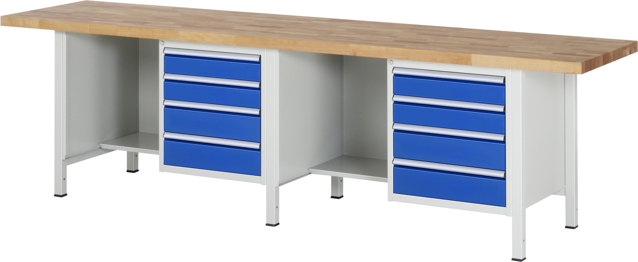 Werkbank Modell 8453, B 3000xT 700xH 840-1040mm, Buche-Massiv-Platte 40mm