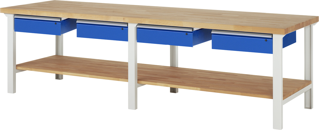 Werkbank Modell 7002, B 3000 x T 900 x H 840 mm, Buche-Massiv-Platte 40 mm