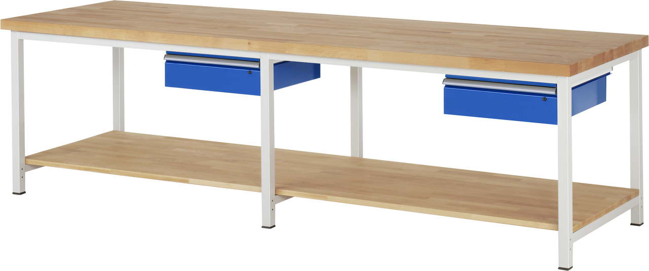 Werkbank fixe Höhe, B 3000xT 900xH 840mm, Buche-Massiv-Platte 40mm