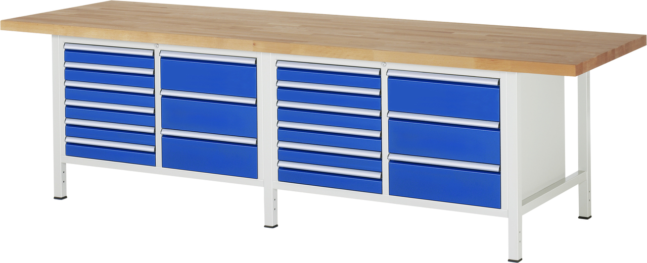 Werkbank Modell 8479, B 3000xT 900xH 840mm, Buche-Massiv-Platte 40mm