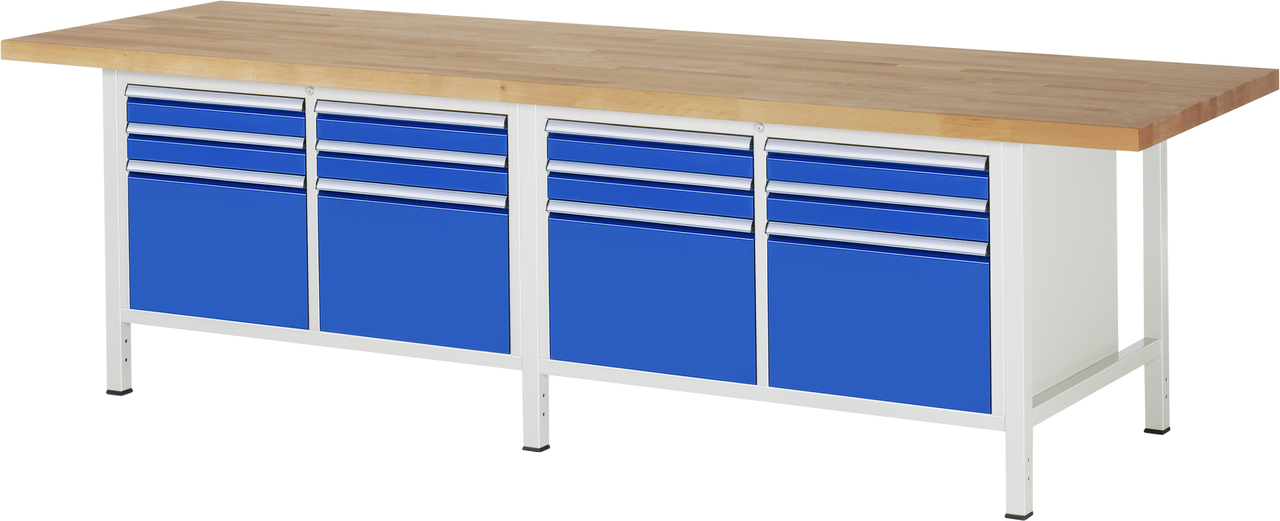 Werkbank Modell 8474, B 3000xT 900xH 840mm, Buche-Massiv-Platte 40mm