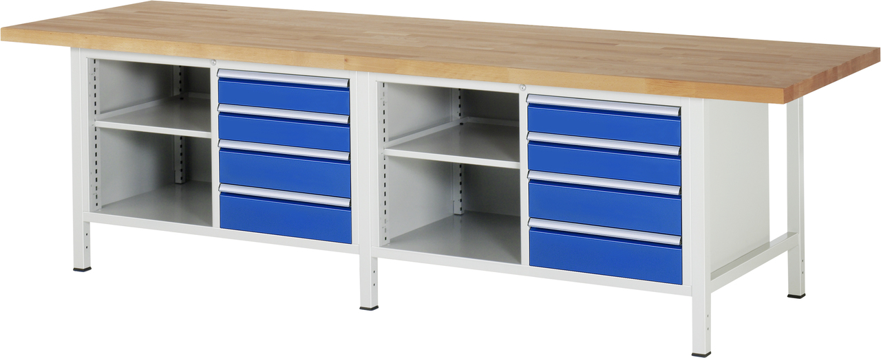 Werkbank Modell 8463, B 3000xT 900xH 840mm, Buche-Massiv-Platte 40mm
