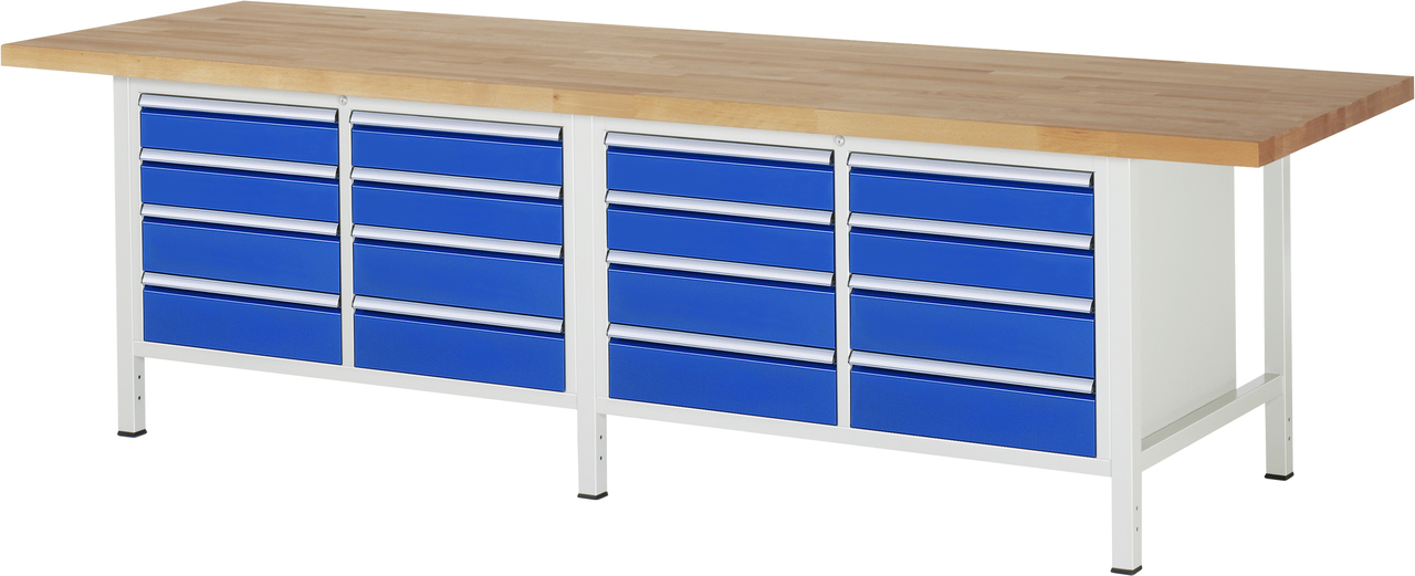 Werkbank Modell 8477, B 3000xT 900xH 840-1040mm, Buche-Massiv-Platte 40mm