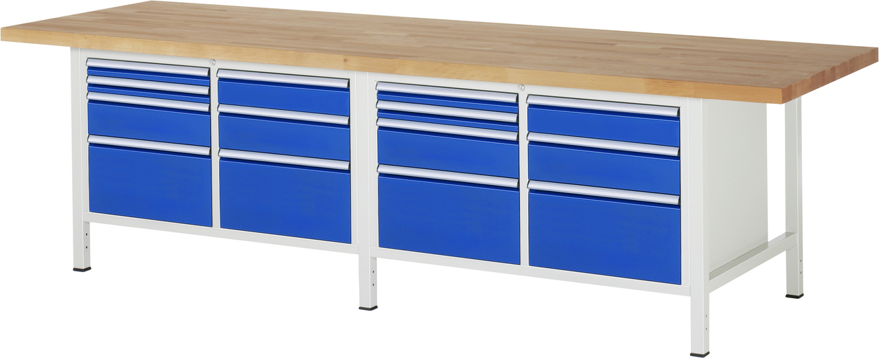 Werkbank Modell 8476, B 3000xT 900xH 840-1040mm, Buche-Massiv-Platte 40mm