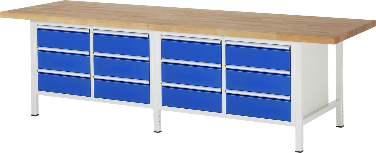 Werkbank Modell 8473, B 3000xT 900xH 840-1040mm, Buche-Massiv-Platte 40mm