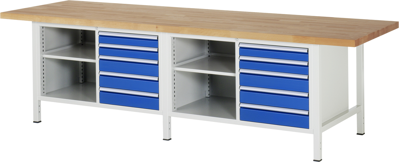 Werkbank Modell 8464, B 3000xT 900xH 840-1040mm, Buche-Massiv-Platte 40mm