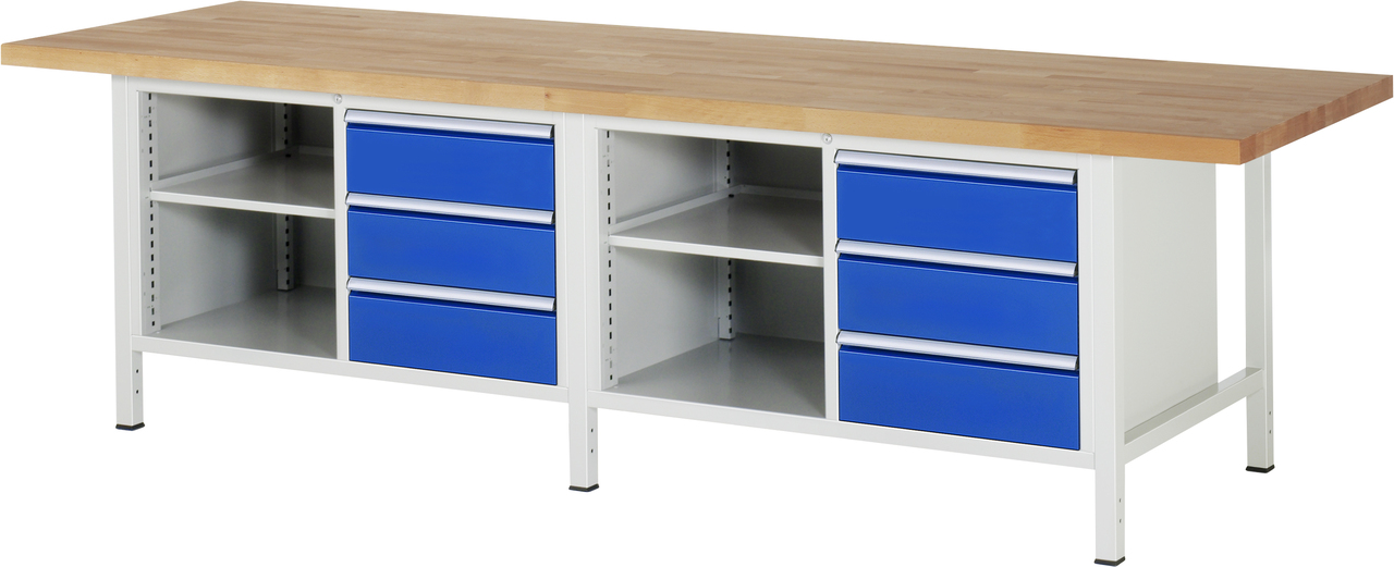 Werkbank Modell 8462, B 3000xT 900xH 840-1040mm, Buche-Massiv-Platte 40mm