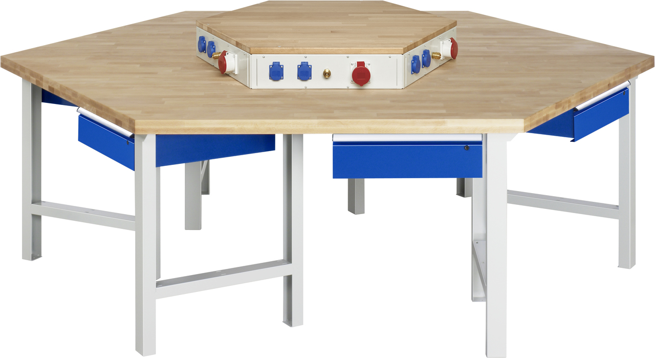 Werkbank Modell 4001, KL 1350mmxB 2700xT 2340xH 790-1140mm, Buche-Massiv-Platte 40 mm