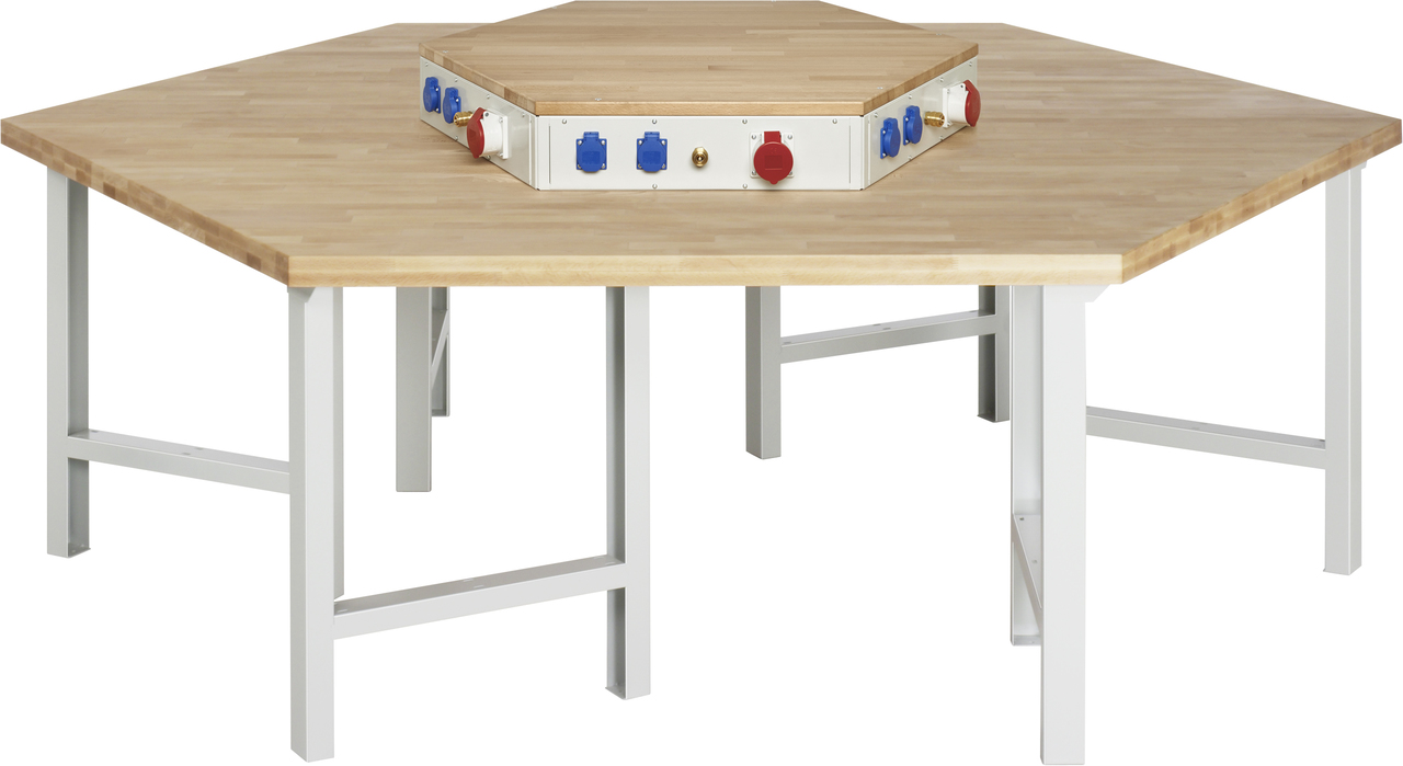 Werkbank Modell 4000, KL 1350mmxB 2700xT 2340xH 800-1150mm, Buche-Massiv-Platte 40 mm