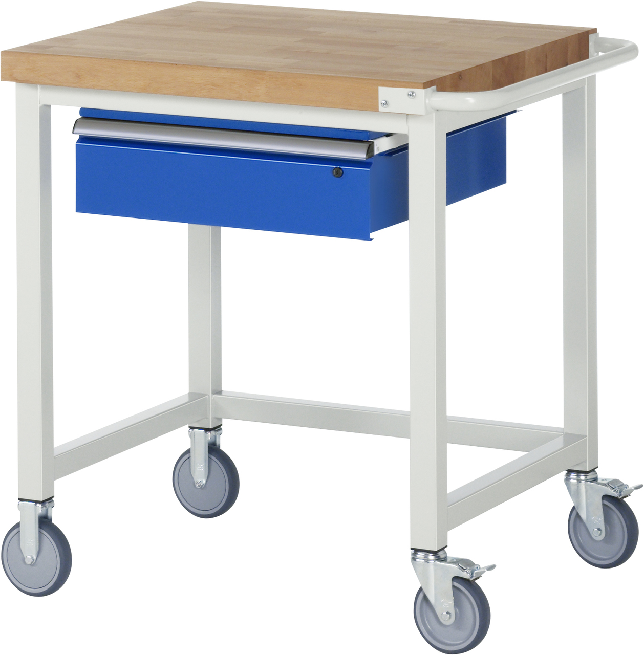 Fahrbare Werkbank, 750 x 700 x 880-1080mm BxTxH, Buche-Massiv-Platte 40mm