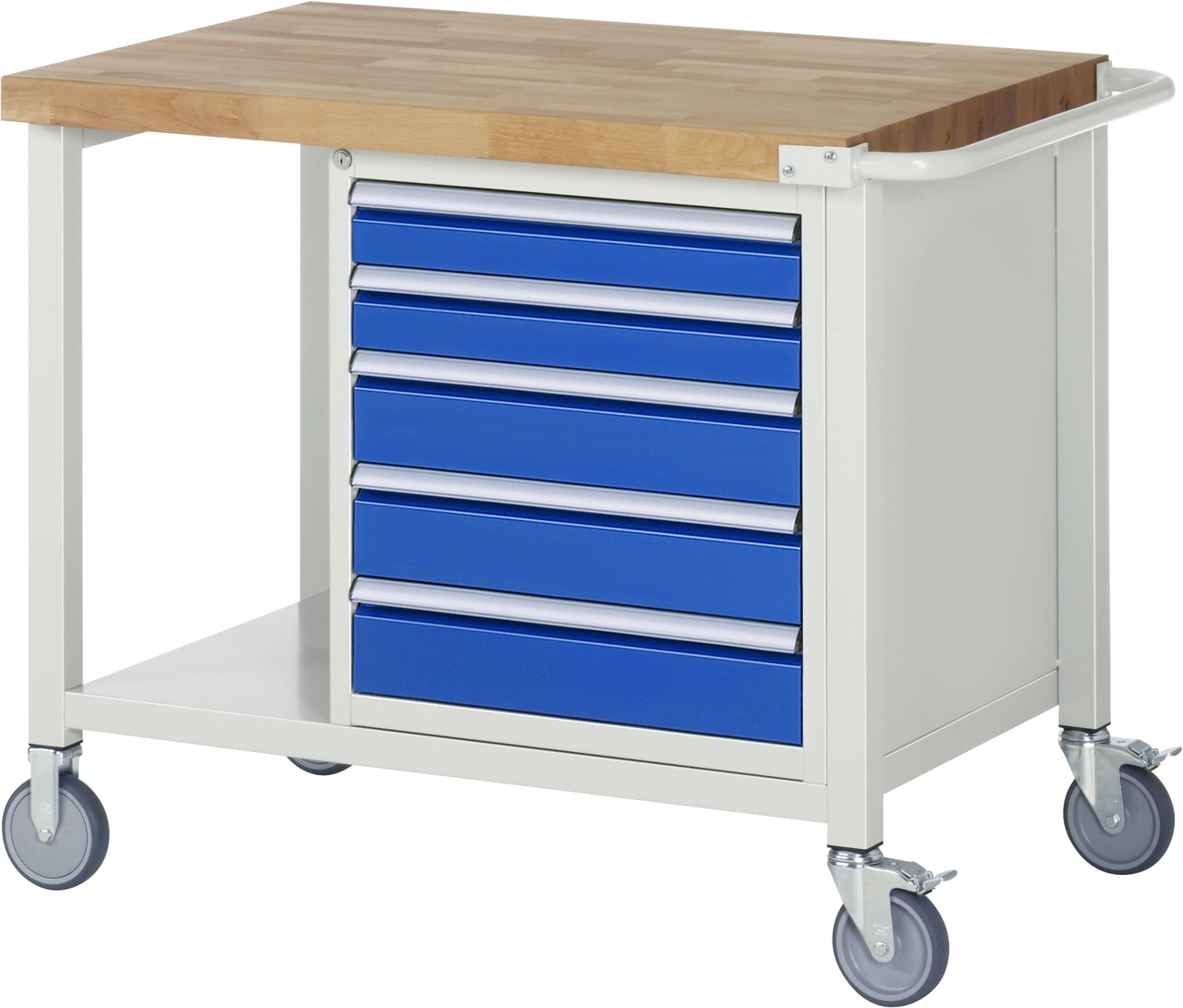 Fahrbare Werkbank Modell 8171, B 1000xT 700xH 880mm, Buche-Massiv-Platte 40mm