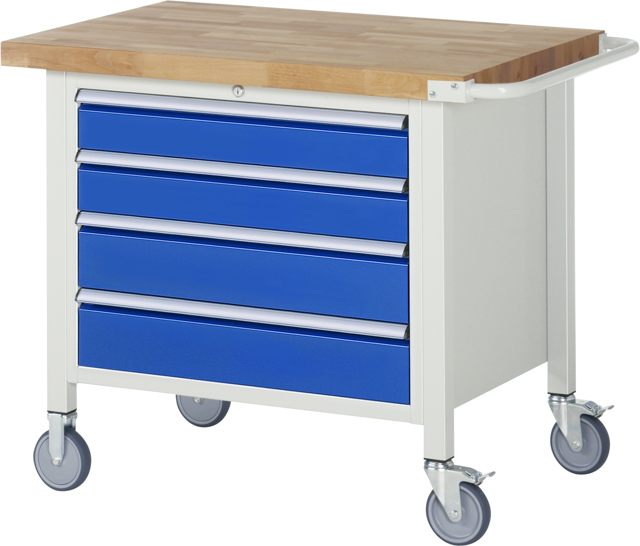 Fahrbare Werkbank Modell 8262, B 1000xT 700xH 880mm, Buche-Massiv-Platte 40mm