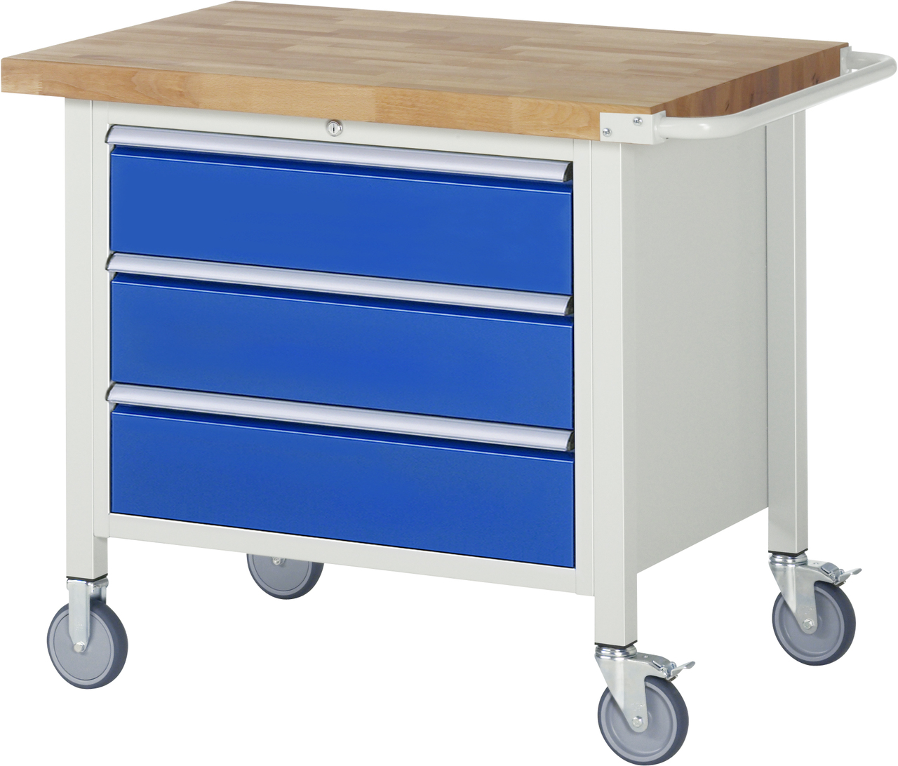 Fahrbare Werkbank Modell 8257, B 1000xT 700xH 880mm, Buche-Massiv-Platte 40mm