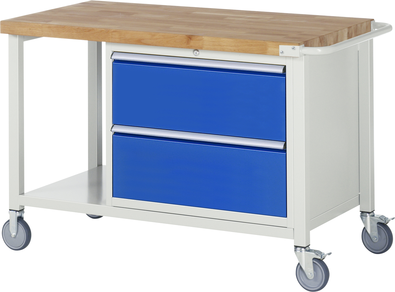 Fahrbare Werkbank Modell 8255, B 1250xT 700xH 880mm, Buche-Massiv-Platte 40mm