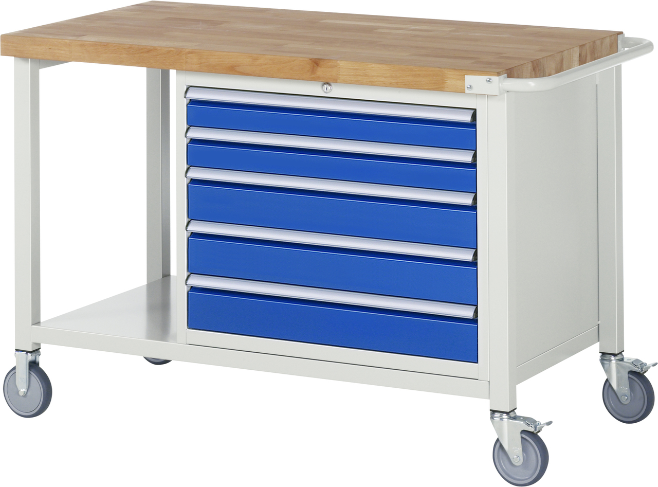Fahrbare Werkbank Modell 8271, B 1250xT 700xH 880mm, Buche-Massiv-Platte 40mm