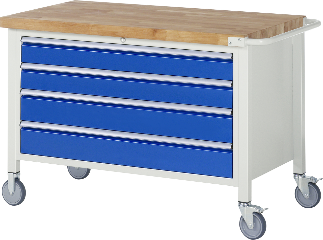 Fahrbare Werkbank Modell 8362, B 1250xT 700xH 880mm, Buche-Massiv-Platte 40mm
