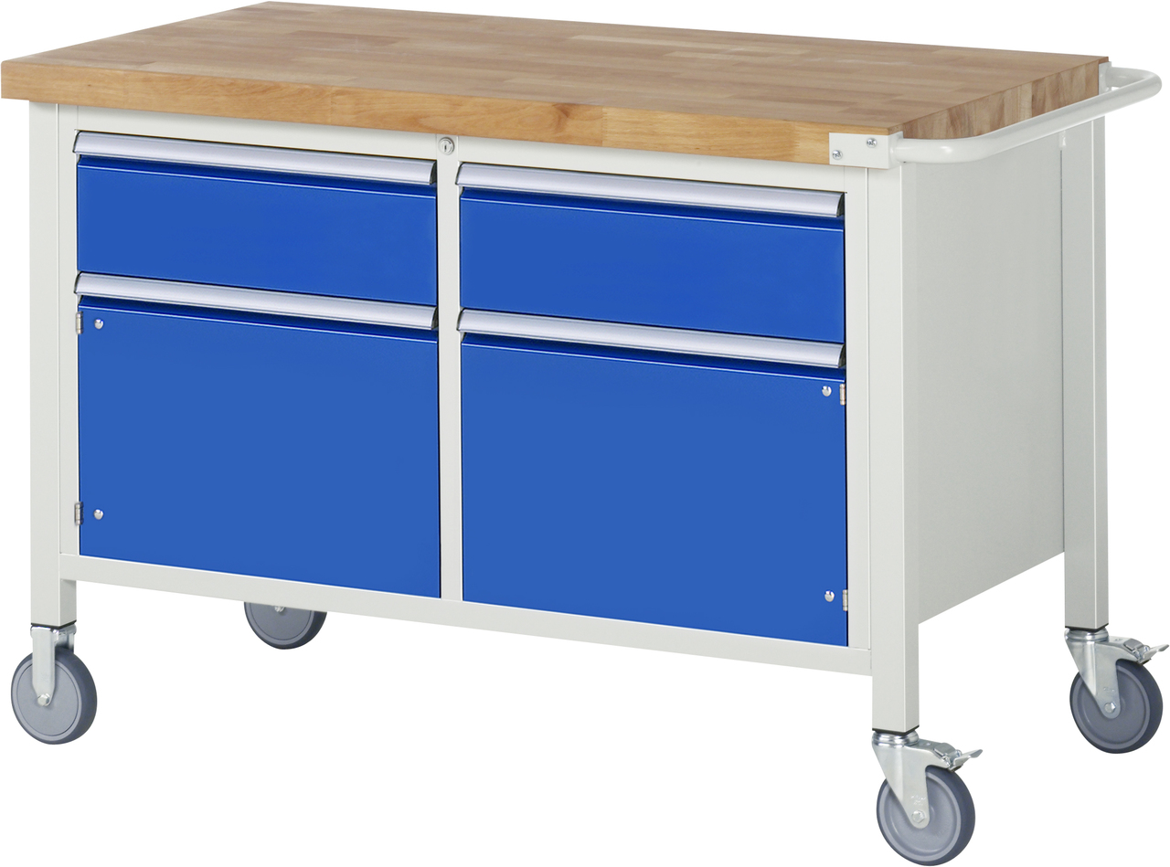 Fahrbare Werkbank Modell 8466, B 1250xT 700xH 880mm, Buche-Massiv-Platte 40mm