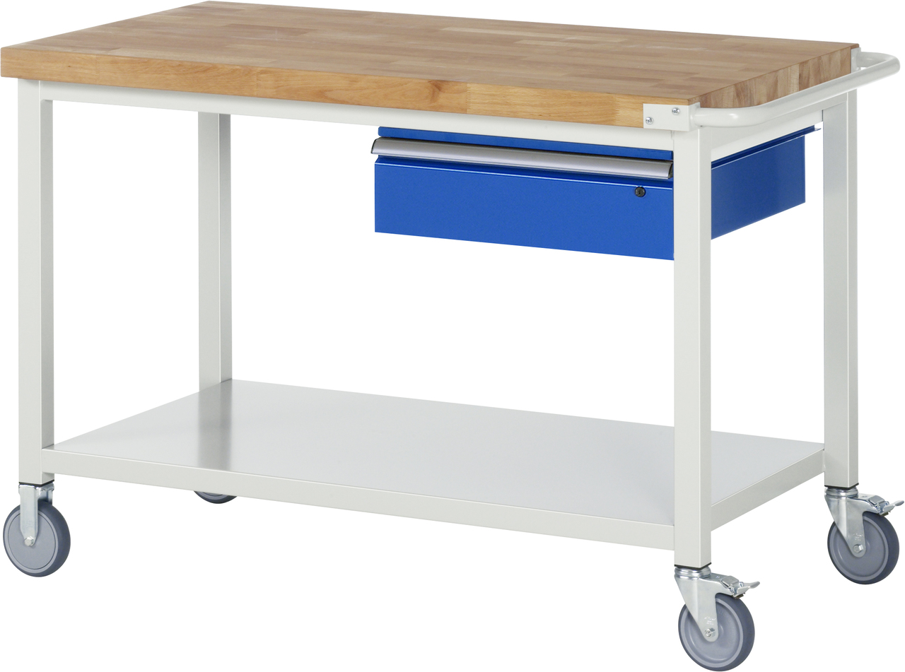 Fahrbare Werkbank Modell 8001, B 1250xT 700xH 880mm, Buche-Massiv-Platte 40mm